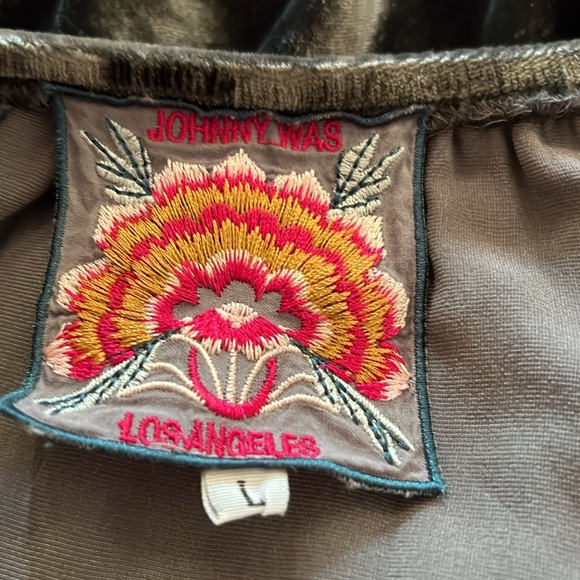 Johnny Was Velvet And Silk Heavily Embroidered Top With Tie At Neck Size L - Picture 10 of 11